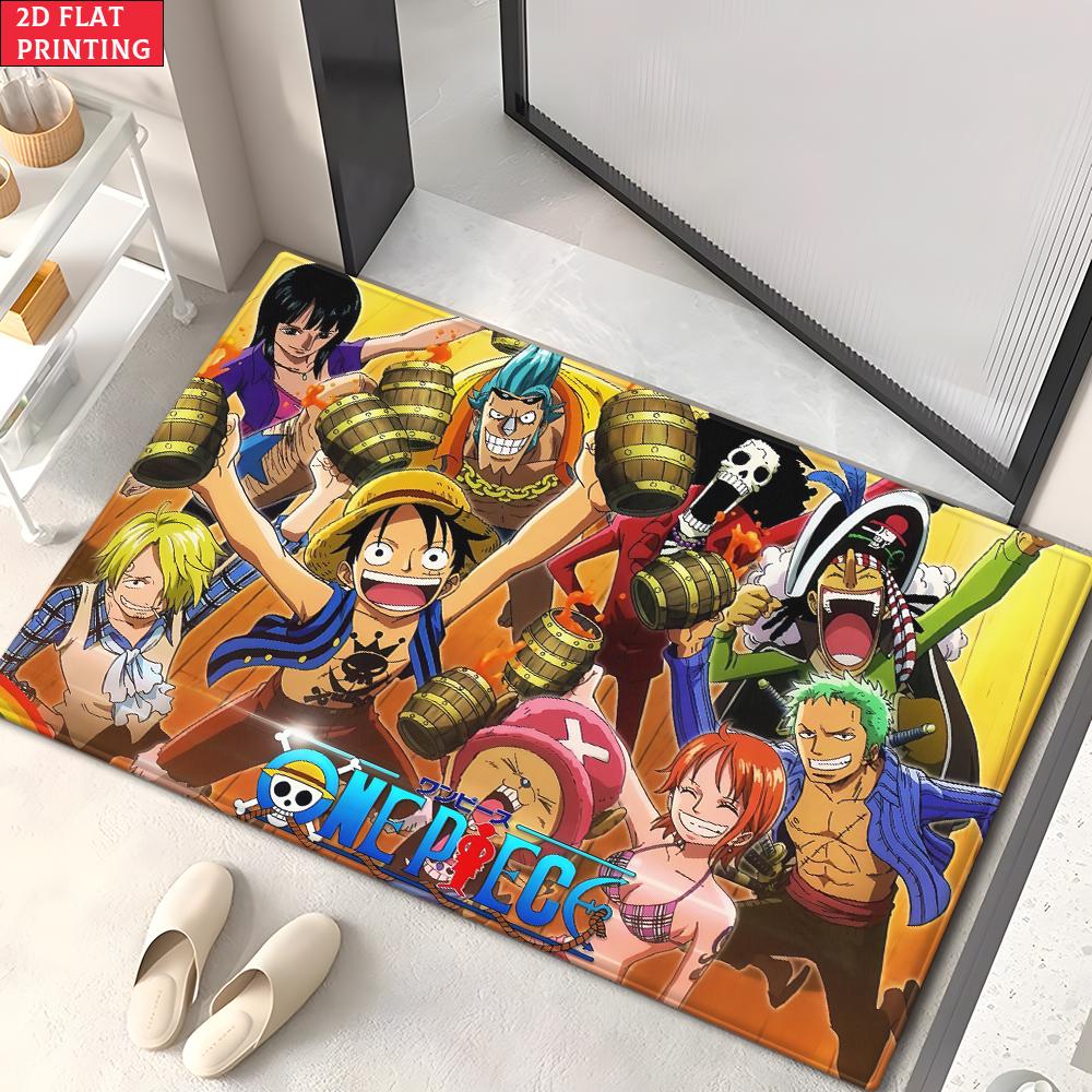 Anime Pirate Crew Treasure Doormat, Cartoon Character Non-slip Floor Mat, Decorative Entrance Rug for Home Living Room Bedroom