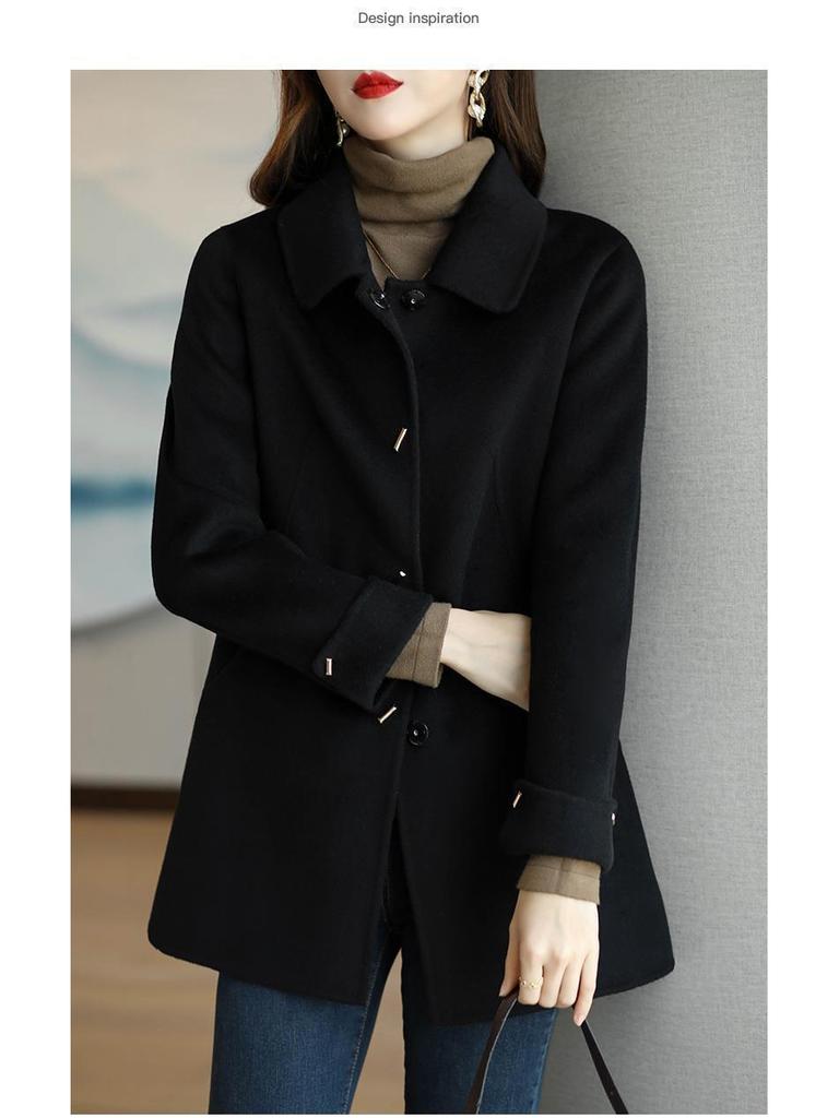 Весна 2025 Женская одежда для миниатюрных фигур, стройнящее универсальное шерстяное пальто с хлопковой подкладкой