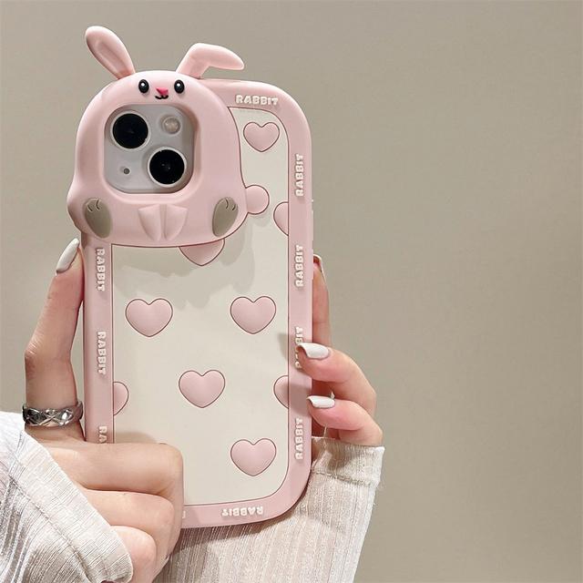 Корейский защитный чехол для объектива с милым мультяшным 3d медведем и кроликом для Iphone 14 13 12 11 Pro Max, мягкая силиконовая задняя крышка с милыми животными