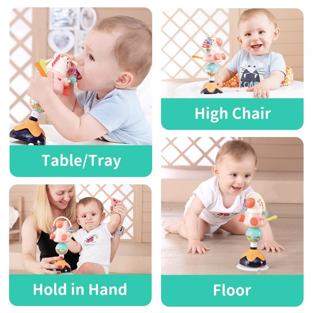 Baby Developmental High Chair Toys-Highchair Tray Rattle Toy with Suction Cup for Early Learning for 6 To 12 Months Old Infant & Toddler Girls
