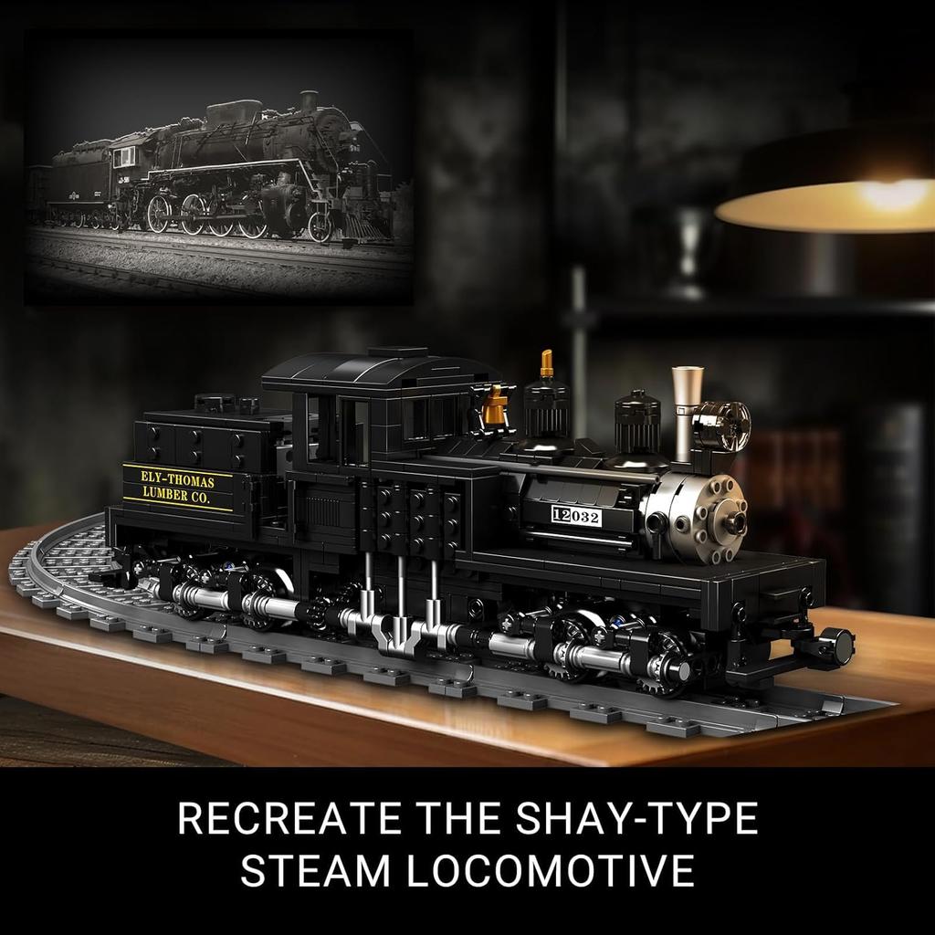 MOULD KING 12032 Technical Car Toys Remote Control Shay-type Steam Locomotive Model Assembly Train Brick Toys Kid Christmas Gift