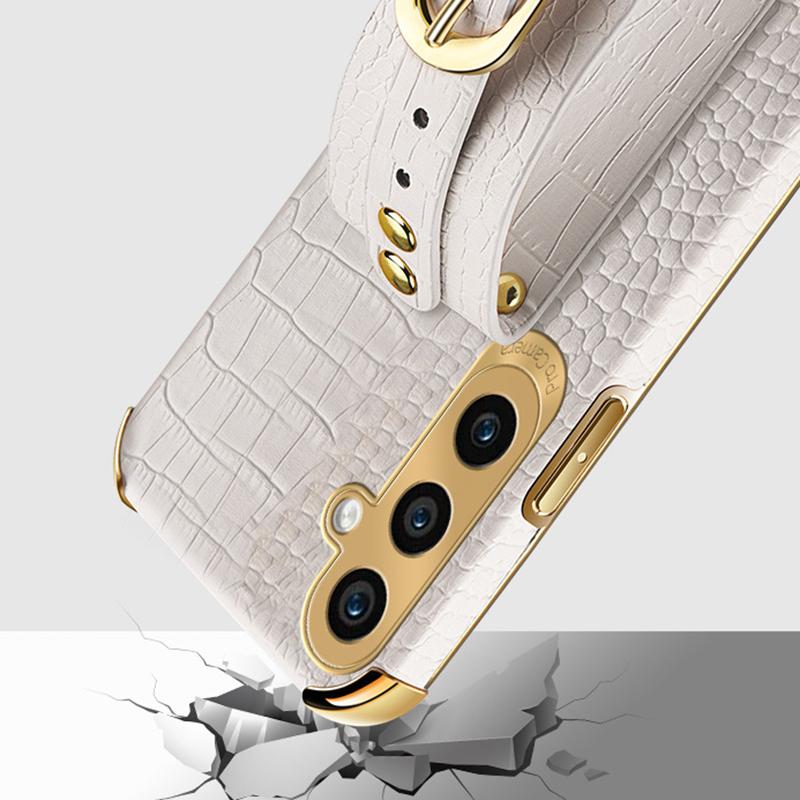 Phone Case for Samsung Galaxy A35 5G Crocodile Texture Wristband Electroplating Cover