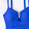 Women One-Piece Swimsuit Deep V-Neck Pleated Solid Color Monokini Quick-Drying Swimwear Beachwear