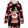 Fashion Womens Loose Christmas Plaid Snowflake Print Long Sleeve With Hooded Dress