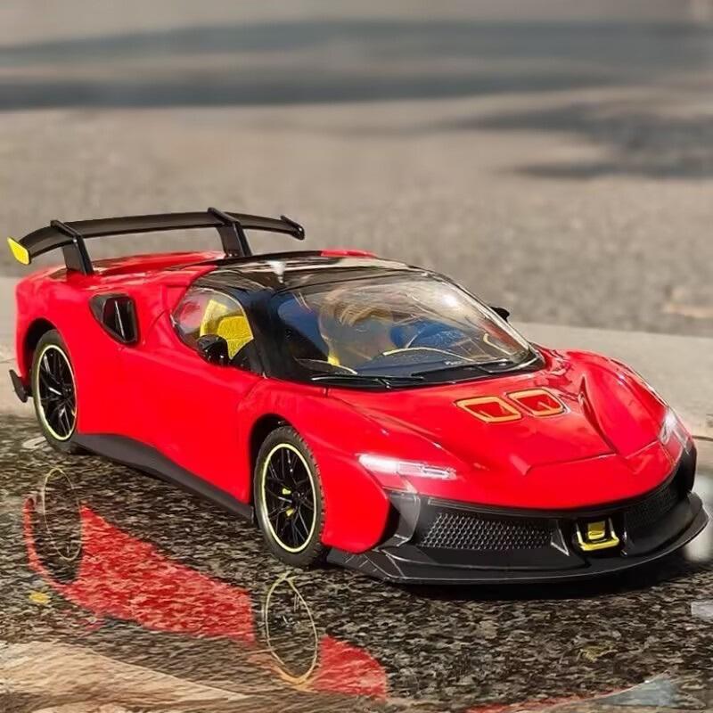 1/24 Ferrari SF90XX SF90 Модель спортивного автомобиля из сплава Литые под давлением Металлические Гоночные Суперкары Модель автомобиля Симуляция Звук Свет Детская игрушка Подарок