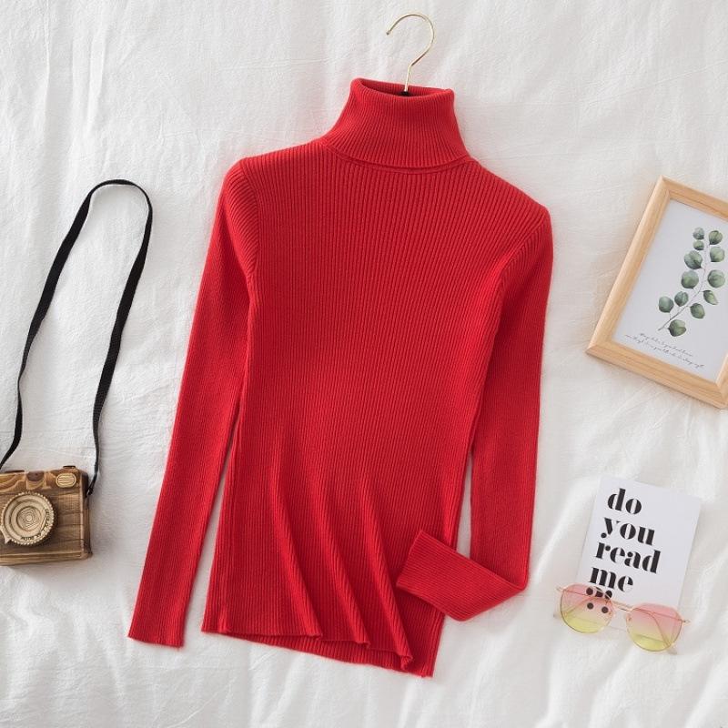 Women Fall Turtleneck Sweater Knitted Soft Pullovers Jumpers Basic Soft Sweaters Blouse