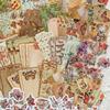 1pack/100Pcs Vintage Style Mixed Sticker Material Paper Set Retro Floral/Clock Pattern for Journal Scrapbooking DIY Album Decor