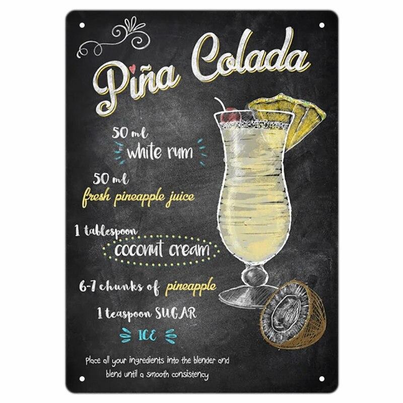 Vintage Bloody Mary Poster Tin Sign Retro Whiskey Sour Cocktail Metal Plaque Tiki Bar Pub Kitchen Home Decor