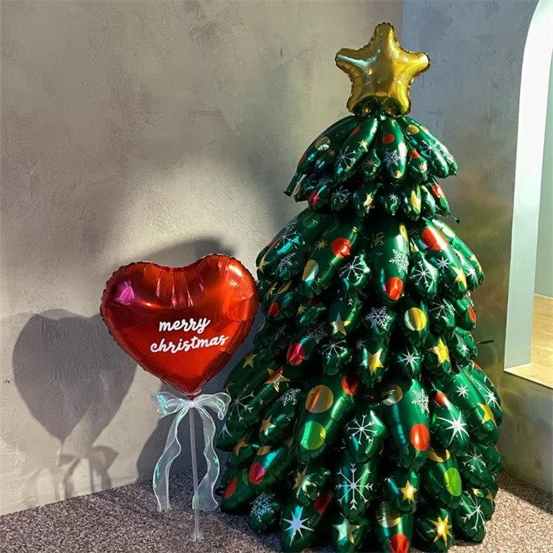 130CM Christmas Tree Standing Balloon Xmas Holiday 4D Inflatable Green Foil Balloons Set 2025 New Year Party Decoration