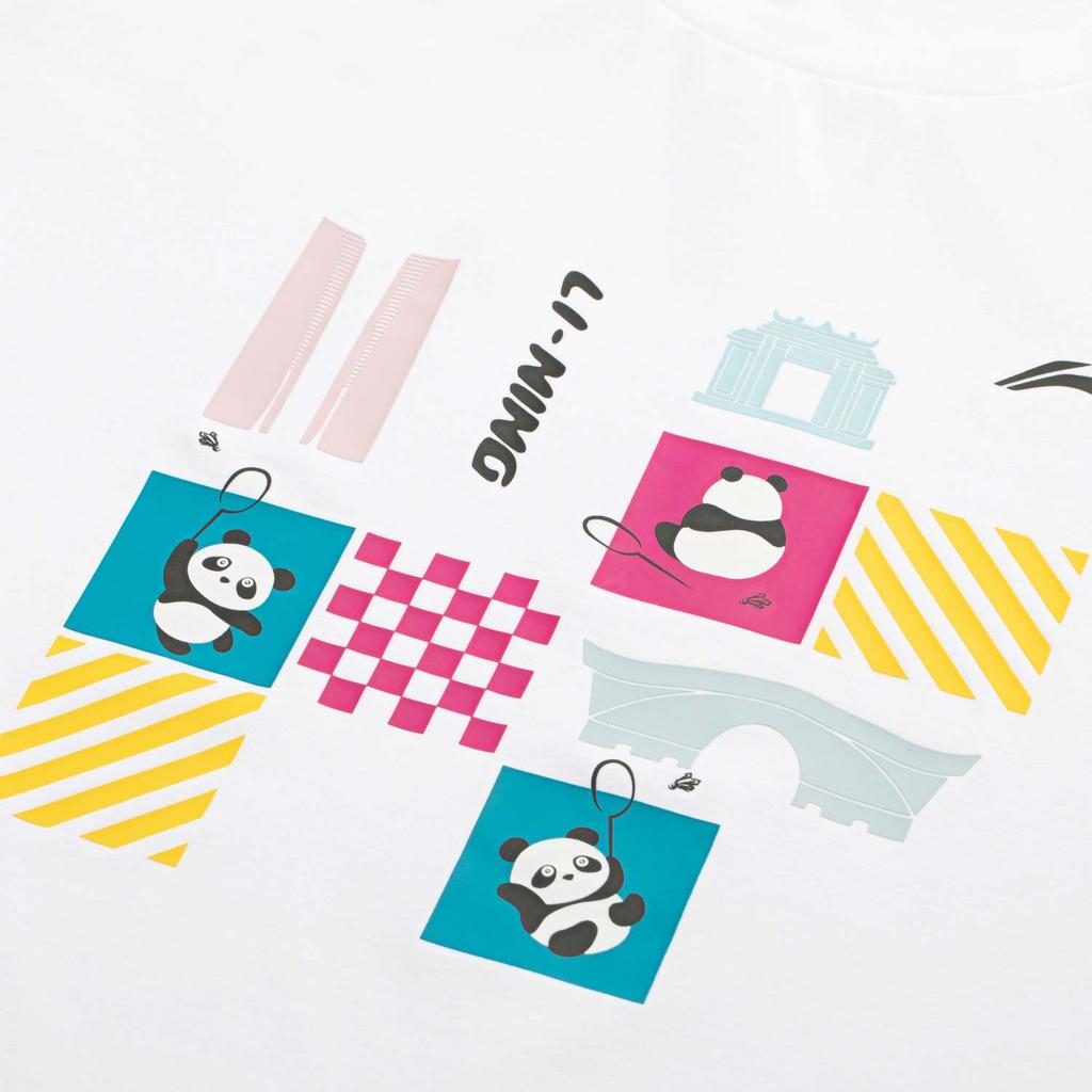 Футболка для бадминтона Li Ning с рисунком аниме и мультяшным принтом, с круглым вырезом, удобная, универсальная, дышащая, с коротким рукавом, унисекс, топы стандартного белого цвета AHSUA47-2