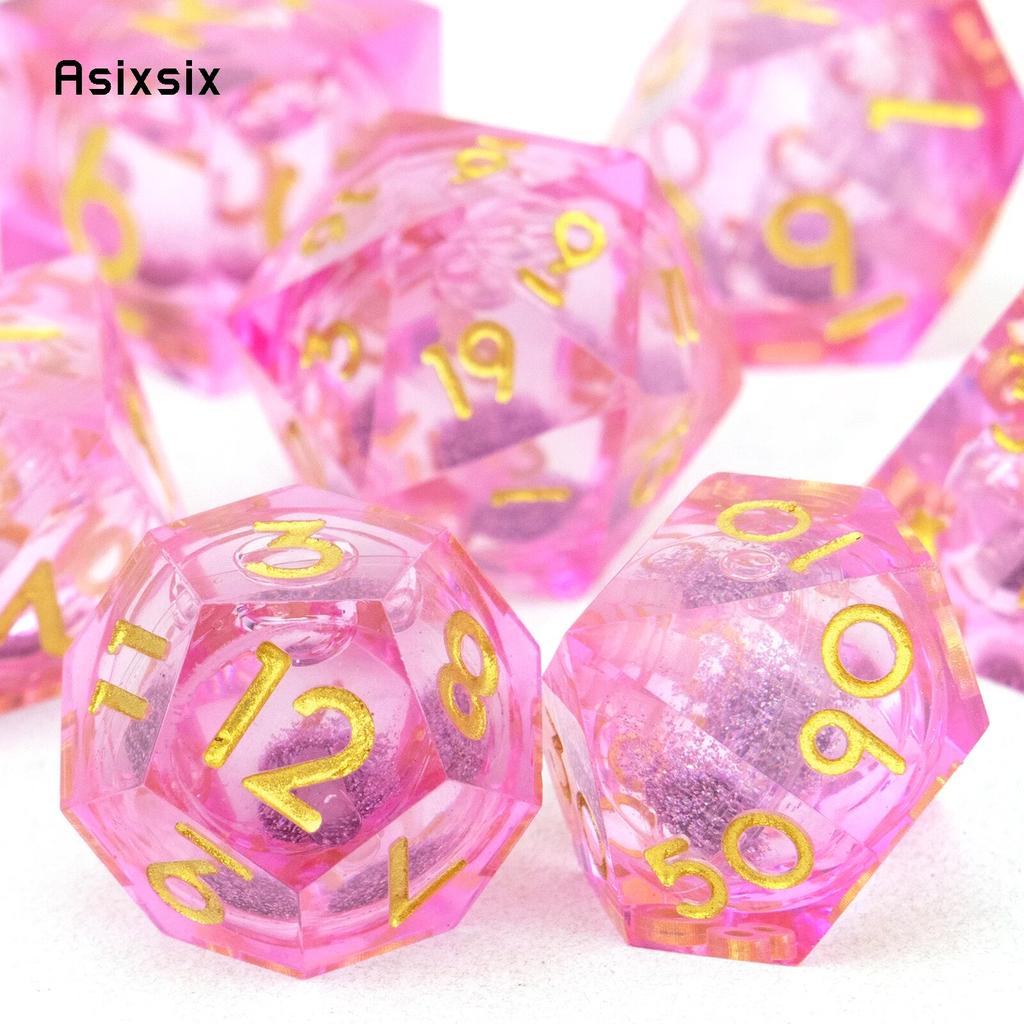 7 шт. розовый золотой номер с струящимся песком, многогранные кости с острыми краями, подходящие для настольной игры в жанре RPG