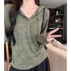 Women S Casual Lazy Style Hooded T Shirt Button Henley Neck Long Sleeve