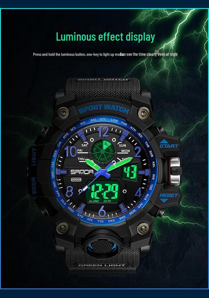 Sanda Teen Multi-functional Waterproof Sports Watch with Alarm & Luminous Display