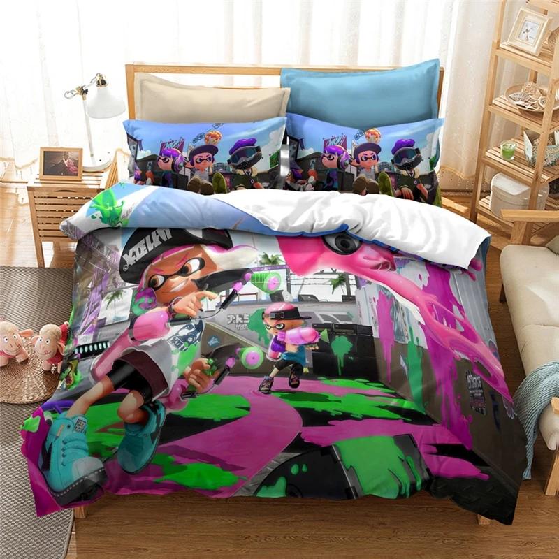 Popular Splatoon 2 3d Bedding Set Queen King Single Double Duvet Cover Set Pillowcase Children Cartoon Quilt/Blanket Cover Sets