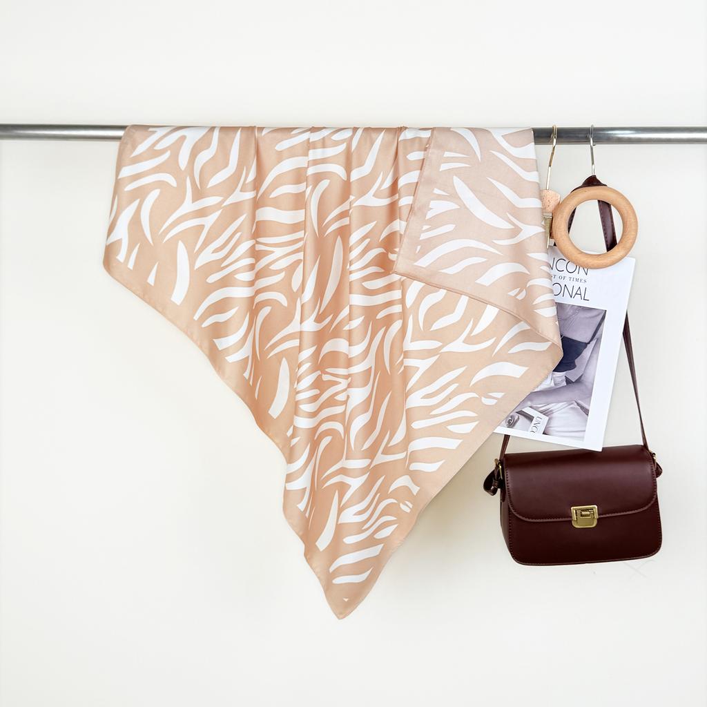 French classic design zebra pattern printed herringbone pattern square scarf travel photo with decorative retro silk scarf