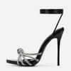 Summer Black High Heels Sandals Women Fashion Peep Toe Crystal Narrow Band Stiletto Pumps Ankle Lace Up Party Dress Shoes
