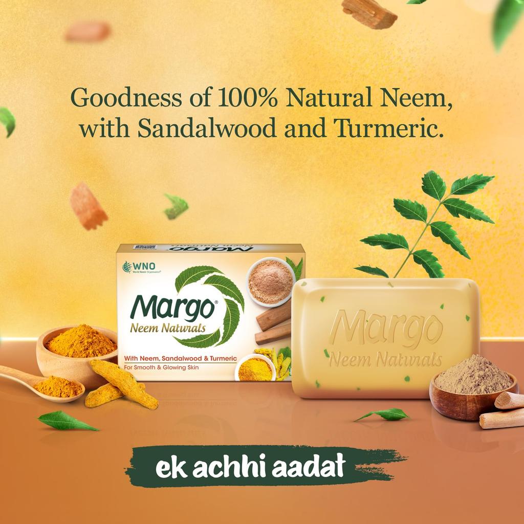 Margo Neem Naturals Soap With Sandalwood & Turmeric For Clear Smooth Skin 100gm X 5N Gentle Cleanser For Radiant Glow