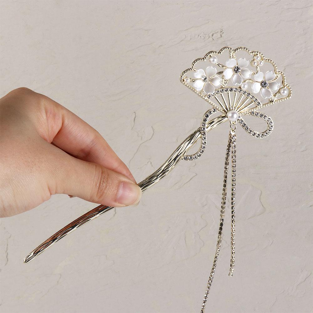 Антикварная заколка для волос в ретро-стиле, темпераментная шпилька, ханьфу, шаг-подвеска, древняя шпилька с бахромой в виде веера