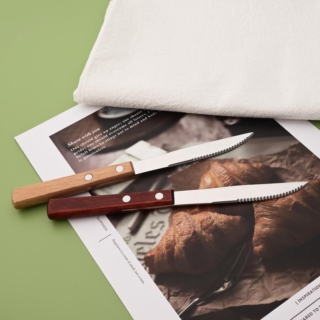 8Pcs Silver Wooden Handle Steak Knife Dinnerware Set 304 Stainless Steel Flatware Sharp Knife Set Tableware Cutlery Knives Set