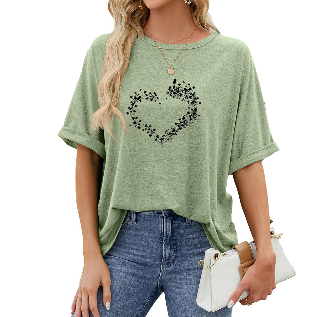 Women Fashion Plus Size Print Tees Summer Casual Round Neck Short Sleeve Top Pullover Loose T-shirt