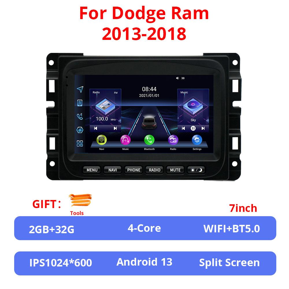 7-дюймовый Android 13 для Dodge Ram 2013-2018 без DVD автомобильный беспроводной Carplay и Android Auto с сенсорным экраном IPS 4G WIFI BT 5.0