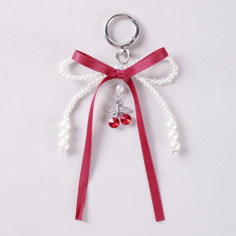 Брелок-бантик из искусственного жемчуга, брелок с бисером и лентой, подвесные аксессуары в корейском стиле, подвеска для сумки Y2K, декоративные аксессуары