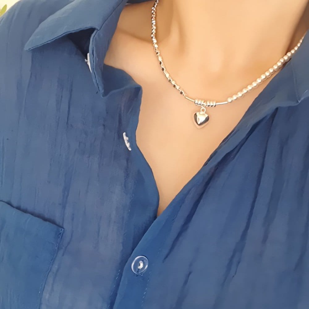 Women's Daily Silver and Pearl Heart Necklace