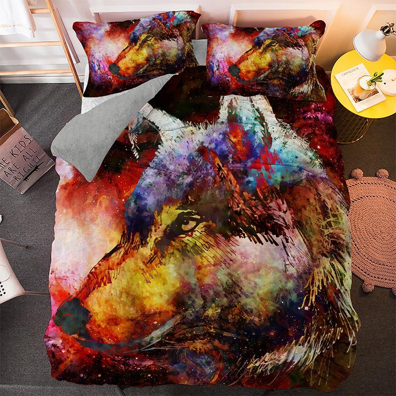 Wolf Duvet Cover Set Customized Fashion Wild Animals Moon Printed Bedding Set King Polyester Comforter Cover for Kids Boys Teen