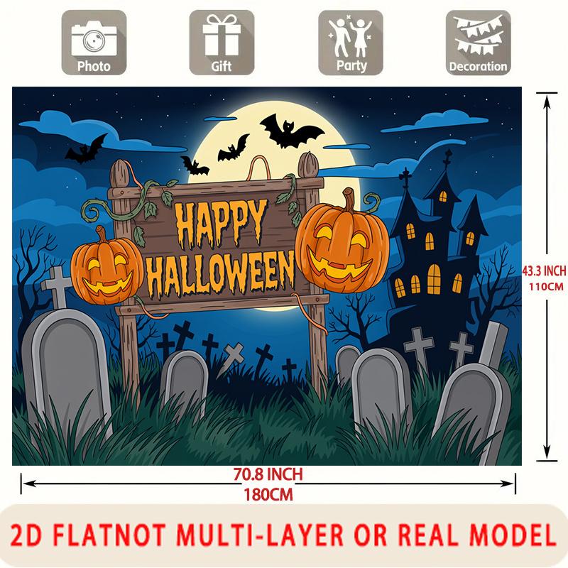 Party Backdrop Halloween Flat Spooky Pumpkin Graveyard Multi Layered Celebrations Event Backdrop Decoration Front Door Decor