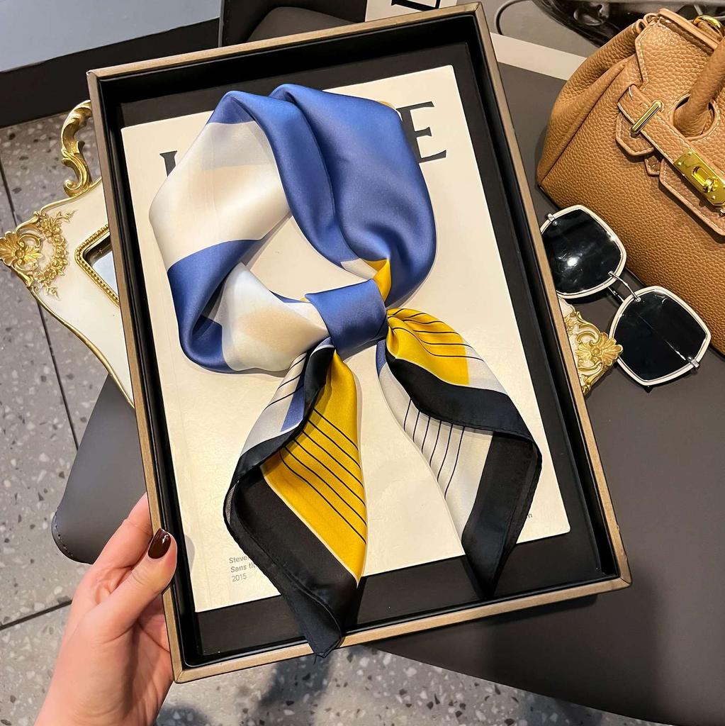 Korean version of the new color matching silk scarf women's versatile decoration multi-functional small square scarf with shirt scarf thin scarf
