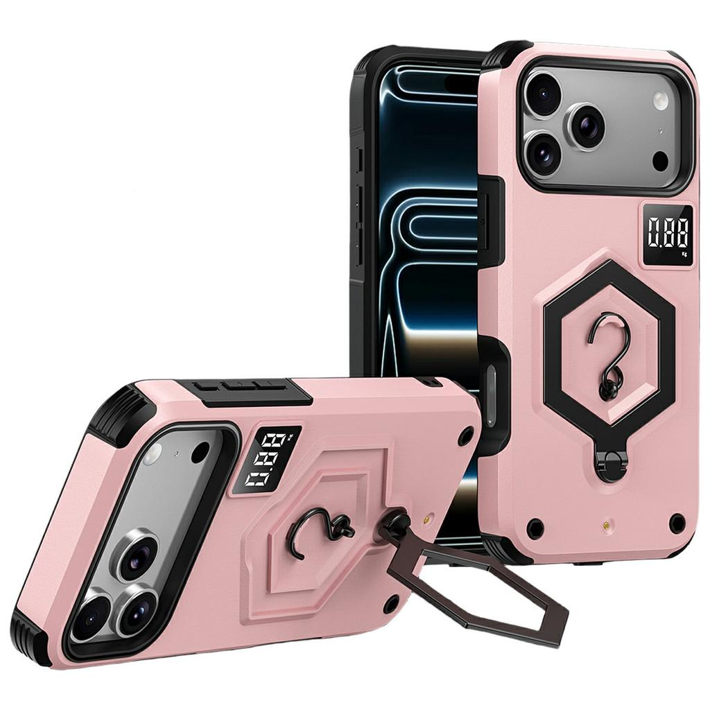 For iPhone 17 Pro Max Case Hexagonal Kickstand Shockproof TPU PC Matte Phone Cover with Integrated Scale Hook