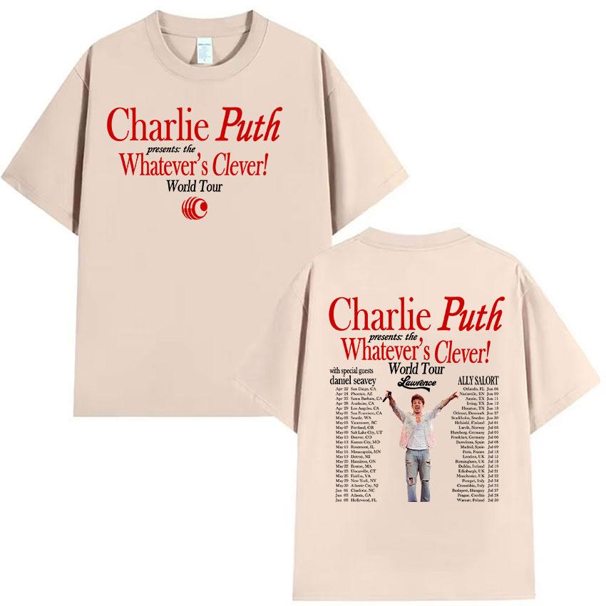 Charlie Puth Whatevers Clever 2026 World Tour T Shirts Unisexs Vintage High Quality Fashion Tshirt Unisex Cotton Short Sleeve Tshirt