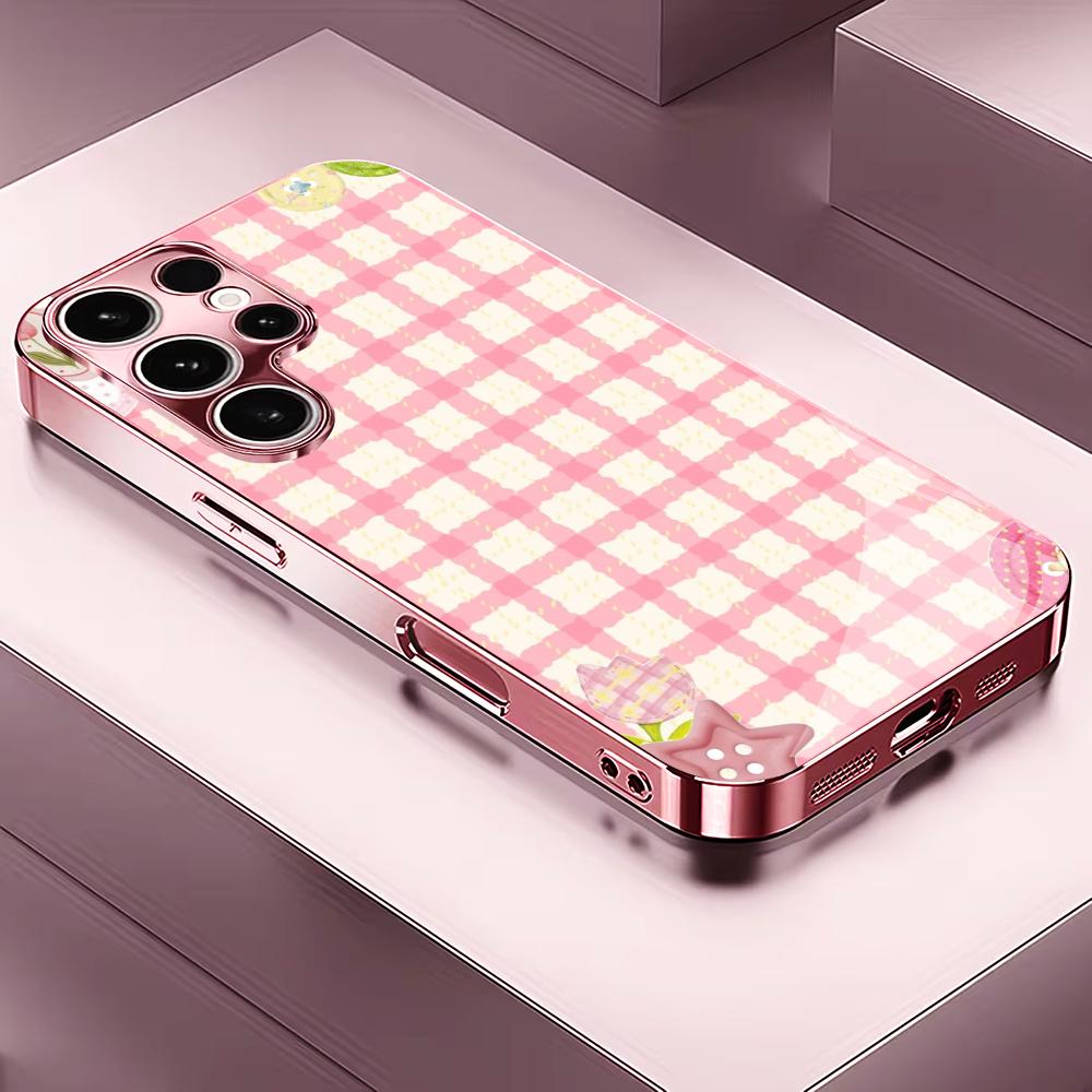 Новый Милый клетчатый чехол для телефона с рисунком девочки для Samsung Galaxy S26 S25 S24 S23 S22 FE Ultra Plus Встроенное стекло ощущение голого телефона Мужчины женщины