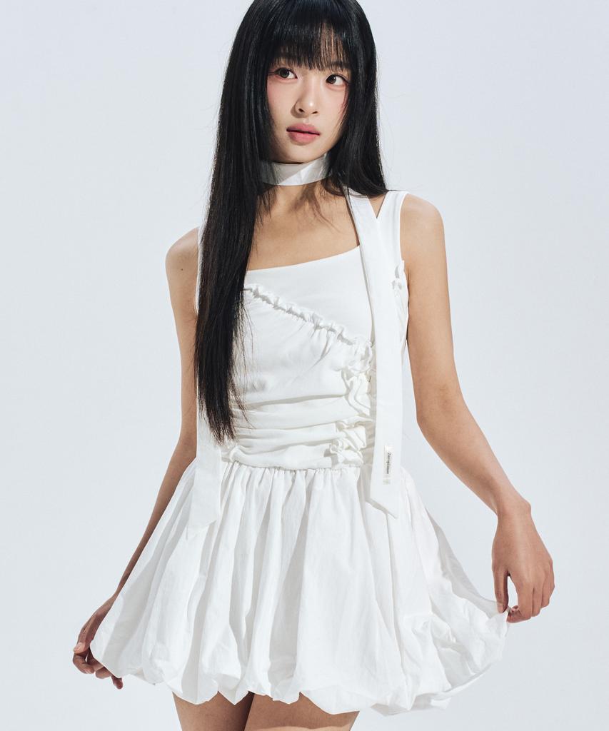Zero Planet Ayla Shirred Mini Dress White