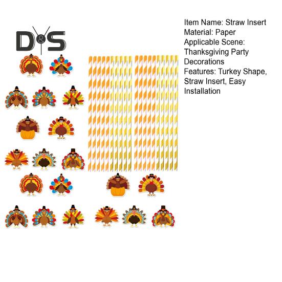 20 Pcs Thanksgiving Straw Easy Install Turkey Shaped Straw Insert Thanksgiving Drink Decorations for Fall Parties