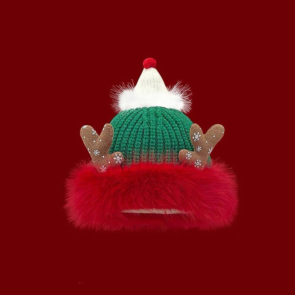 Soft Christmas Plush Cap Windproof Thickened Brimless Cap Versatile Red Knitted Woolen Hat Outdoor