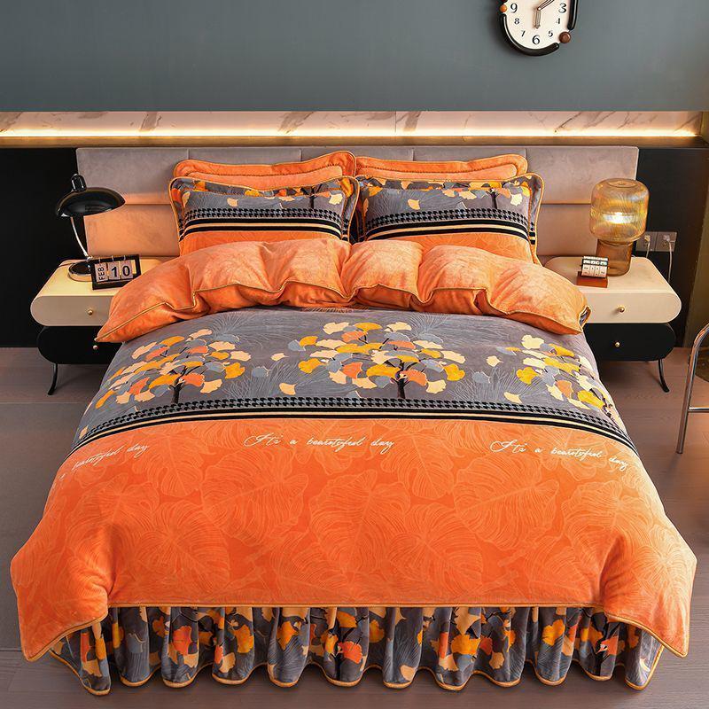 G5Z9 Jin Double-Sided Thickened Velvet Four-Piece Bedding Set for Weddings