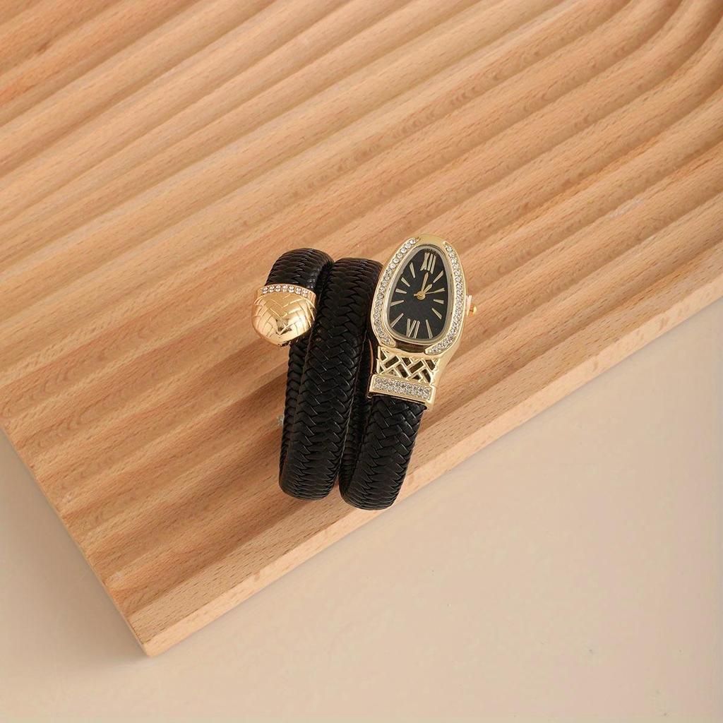 Модные женские кварцевые часы в форме змеи, плетеные, роскошные, со стразами, римский циферблат, наручные часы для девушек, часы Reloj Mujer