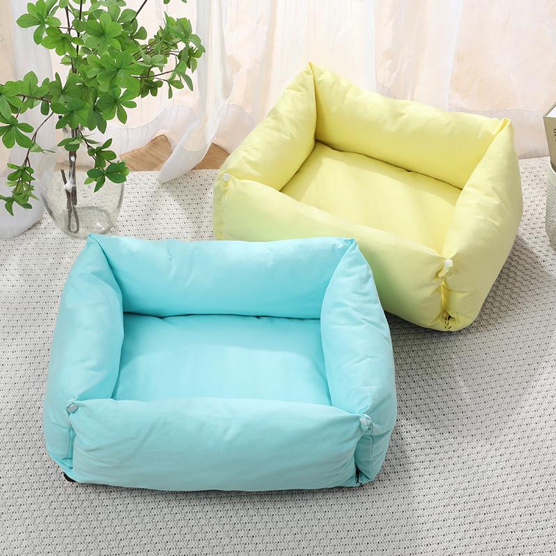 Korean Cute Pet Sofa Bed: Thick Pure Cotton Canvas, Removable & Washable, Dual-Use for Small Dogs & Cats