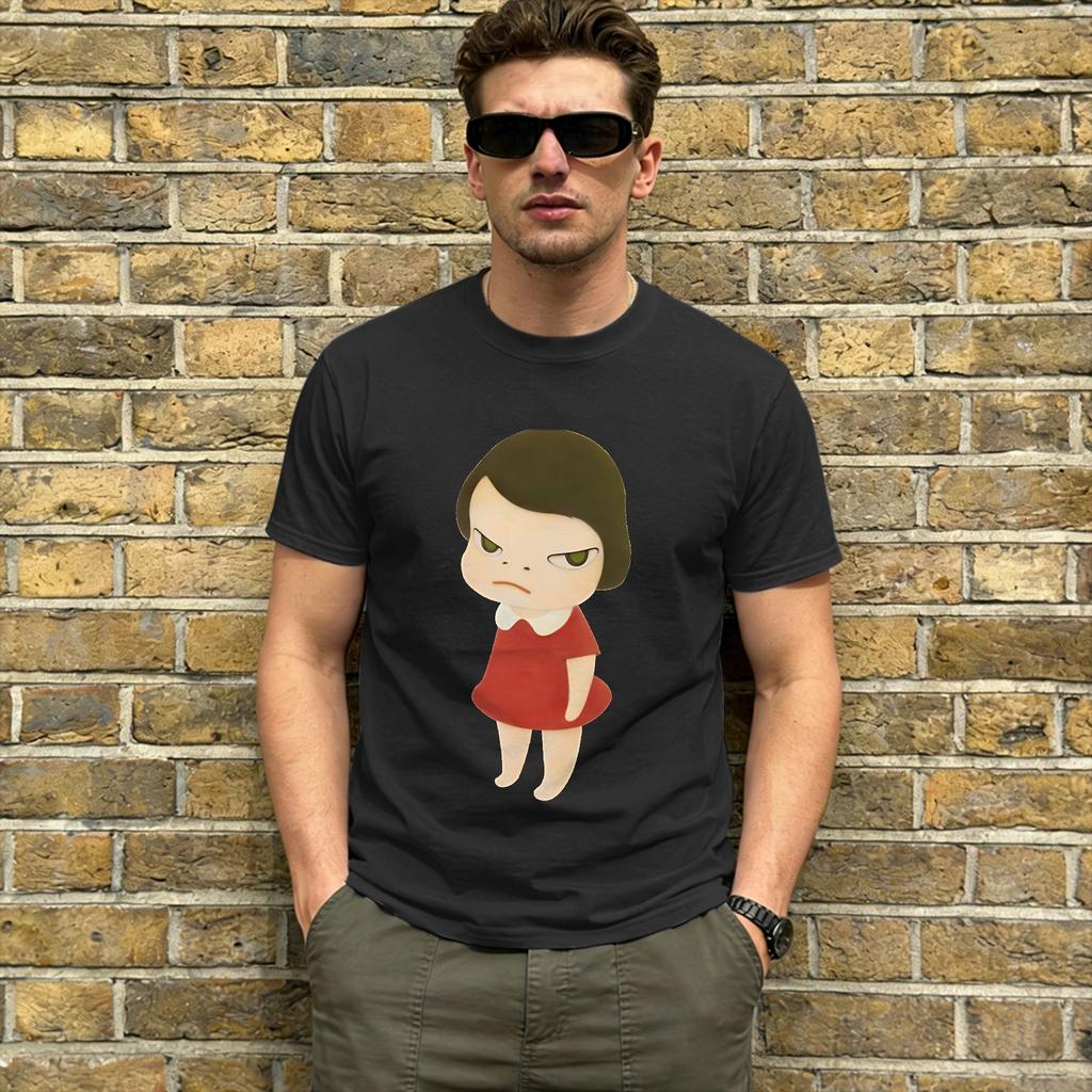 Oversized T Shirt Summer Yoshitomos Nara Novelty Tshirts Angry Red Dress Cotton Tshirt Men Y2k Classic Hot Sale Short Sleeve