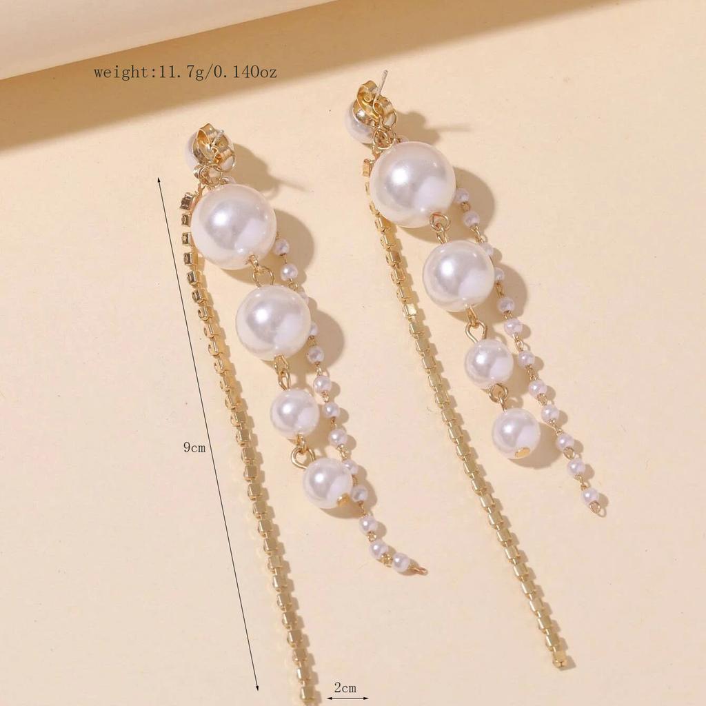 Свадебные серьги-гвоздики с жемчугом размером с кисточку, темпераментные серьги ручной работы с бисером и бриллиантами, серьги-цепочки для женщин