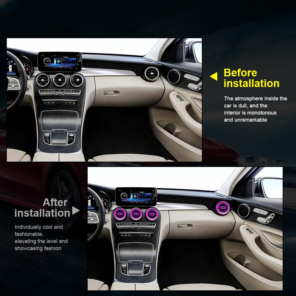 Светодиодные воздуховоды C-Class Лампа подсветки салона RGB Управление автомобилем 3 цвета/64 цвета Лампа турбо-воздуховода для Mercedes Benz 2015-2018 2019-21