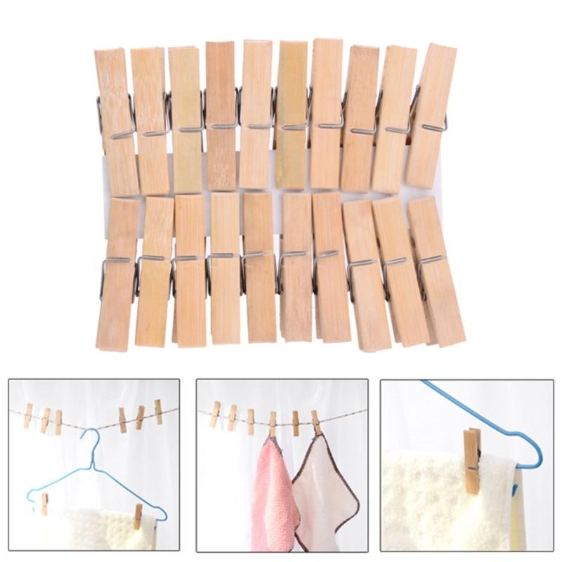 Упаковка из 20 натуральных бамбуковых прищепок, бамбуковые зажимы с нержавеющей пружиной для стирки, рукоделия, домашней организации