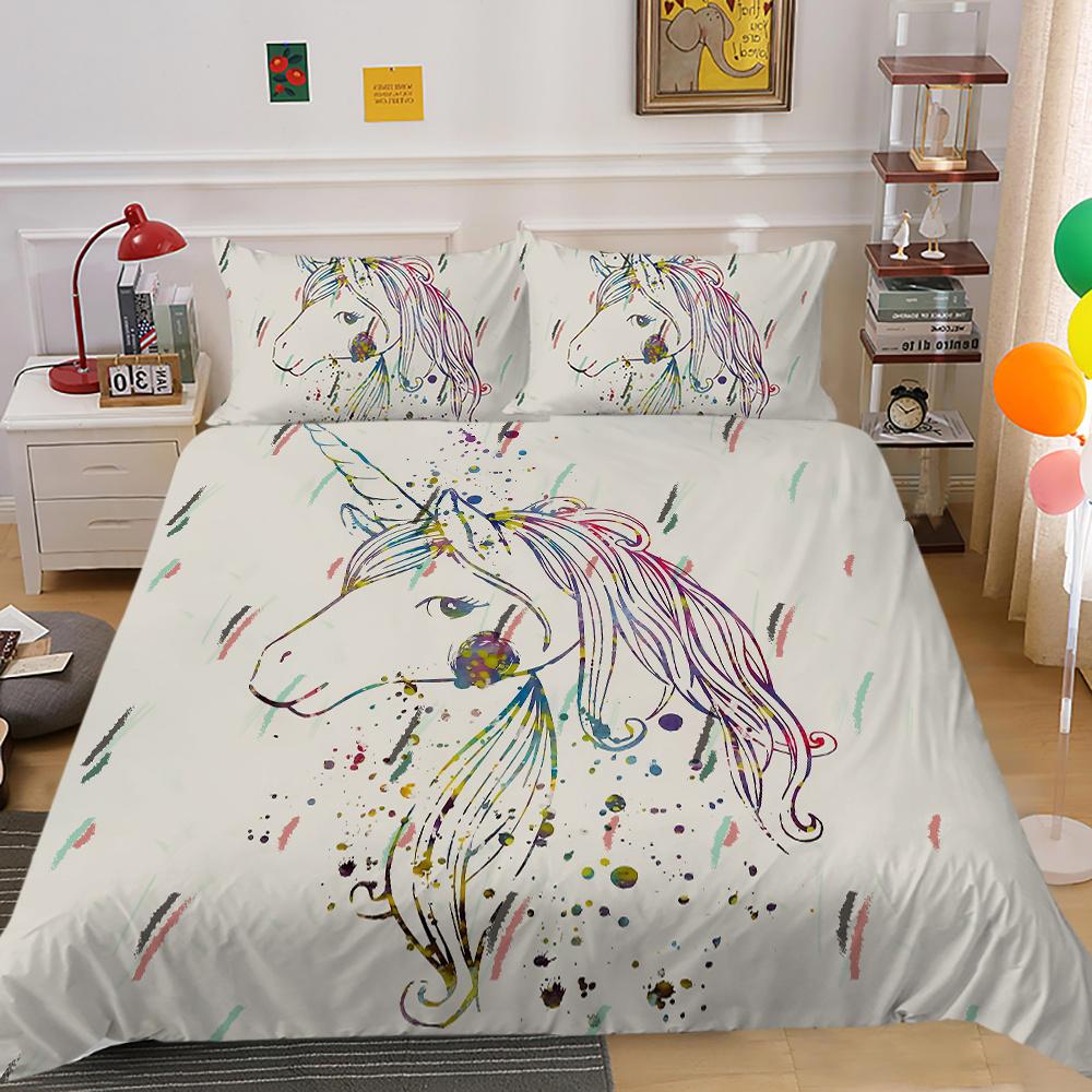 2023 Новый стиль Единорог Картина Мягкое постельное белье Комплект пододеяльников Уникальный дизайн Детское постельное белье для подростков Наволочка