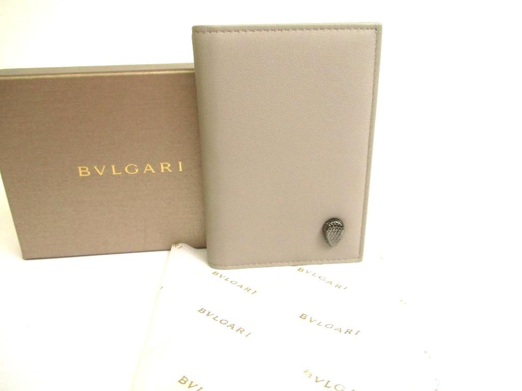 Оригинальный BVLGARI Serpenti Forever Серо-бежевый кожаный визитница держатель для кредитных карт #a693 Восстановленный
