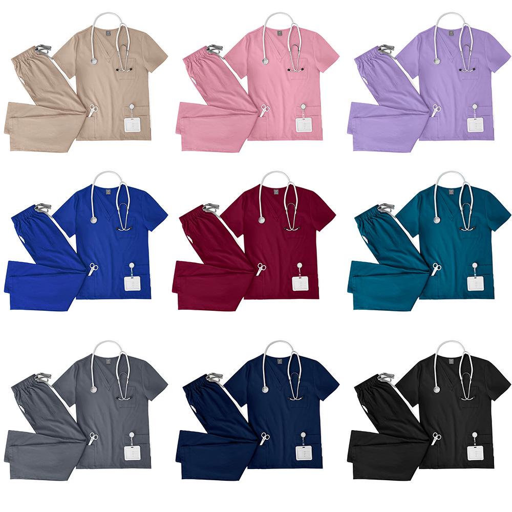 Meoexin V-Neck Nurse Uniform Set: Casual, Thin, Quick-Drying Scrub Suit with Double Pockets.