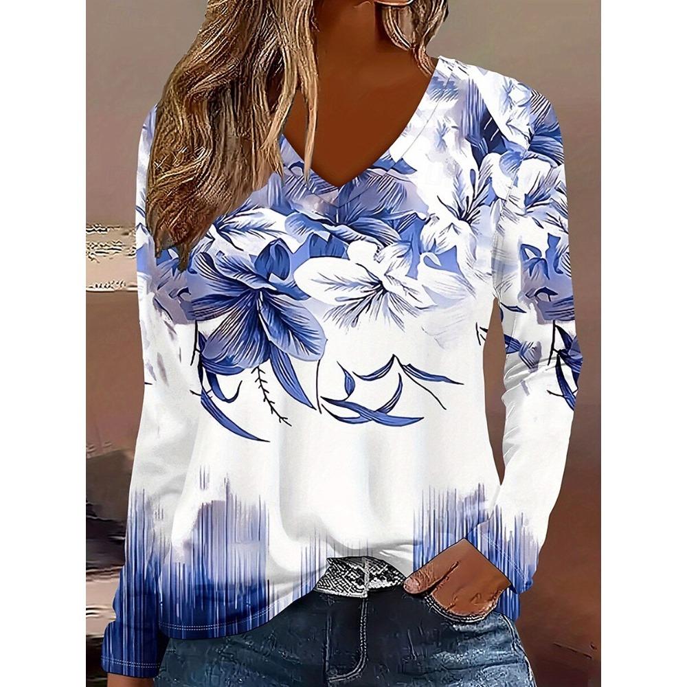 Ladies' Casual Long Sleeved Printed Fashionable T-shirt Streetwear