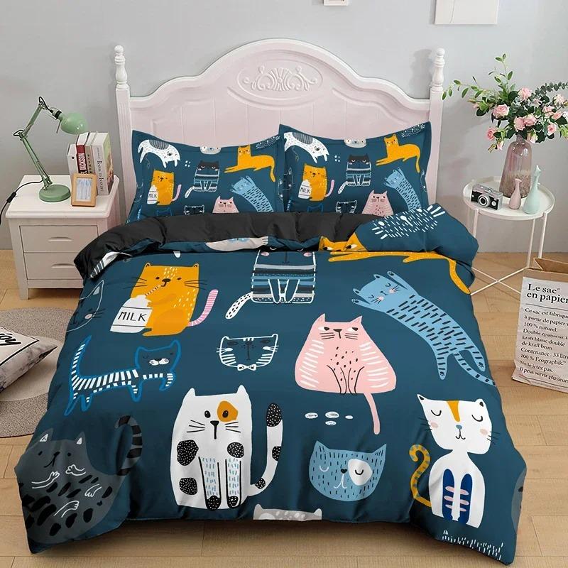 Cartoon Cat Duvet Cover Set Cartoon Animal Print Bedding Set With Pillowcase 23pcs Comforter Cover For Bedroom Decor