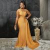 Lady Evening Dress One Shoulder Sleeveless Split Hem Solid Color Pleated Solid Color