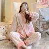 Pajamas Suit Women's Fall and Winter  Thickened Warm and Soft V-neck Head Long-sleeved Two-piece Homewear
